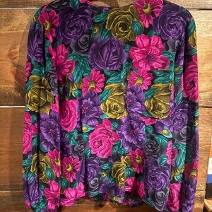 100% Silk Floral Button Back Women's Top